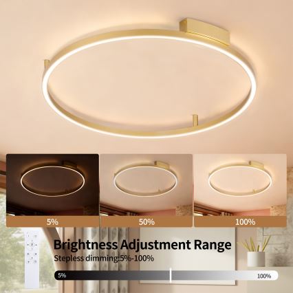 Brilagi - LED Stmívatelné stropní svítidlo PORTOFINO LED/60W/230V 3000-6000K pr. 80 cm zlatá + dálkové ovládání