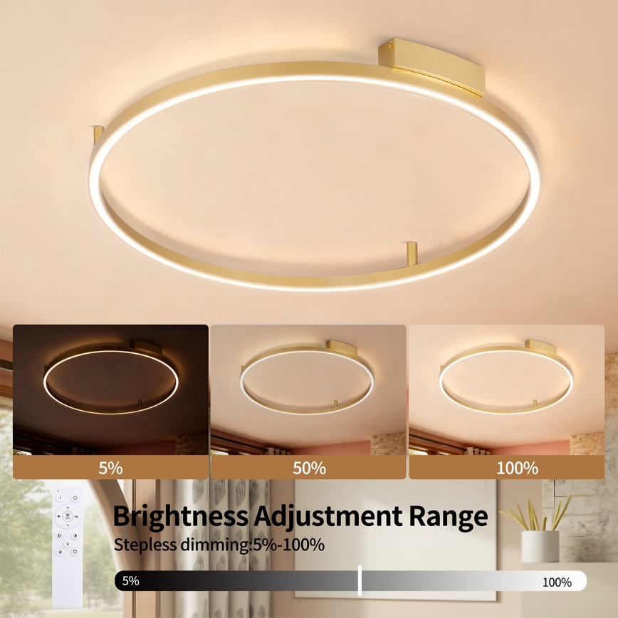 Brilagi - LED Stmívatelné stropní svítidlo PORTOFINO LED/60W/230V 3000-6000K pr. 80 cm zlatá + dálkové ovládání