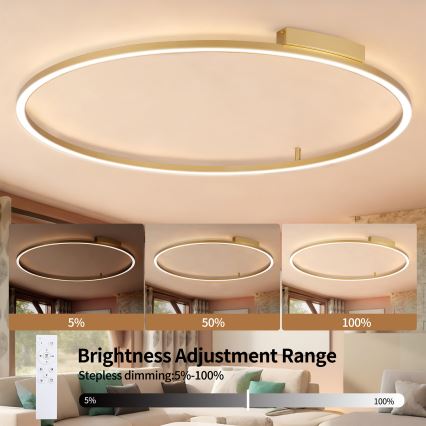 Brilagi - LED Stmívatelné stropní svítidlo PORTOFINO LED/85W/230V 3000-6000K pr. 120 cm zlatá + dálkové ovládání