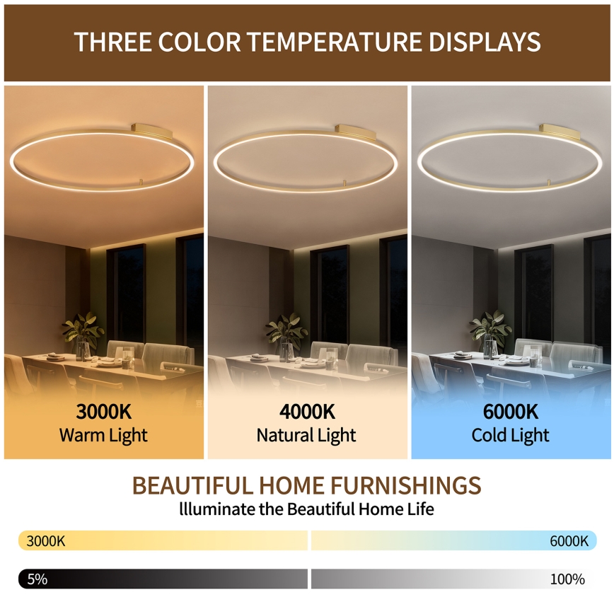 Brilagi - LED Stmívatelné stropní svítidlo PORTOFINO LED/85W/230V 3000-6000K pr. 120 cm zlatá + dálkové ovládání