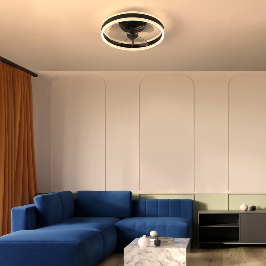 Brilagi - LED Stmívatelné stropní svítidlo s ventilátorem LED/30W/230V 3000-6500K černá + dálkové ovládání
