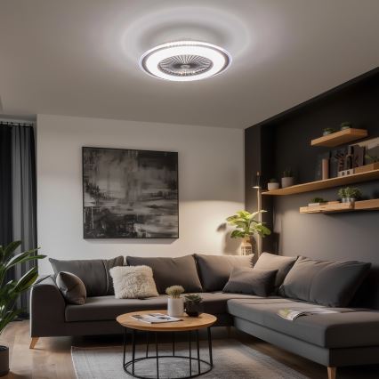 Brilagi - LED Stmívatelné svítidlo s ventilátorem RONDA LED/48W/230V 3000-6000K černá + dálkové ovládání