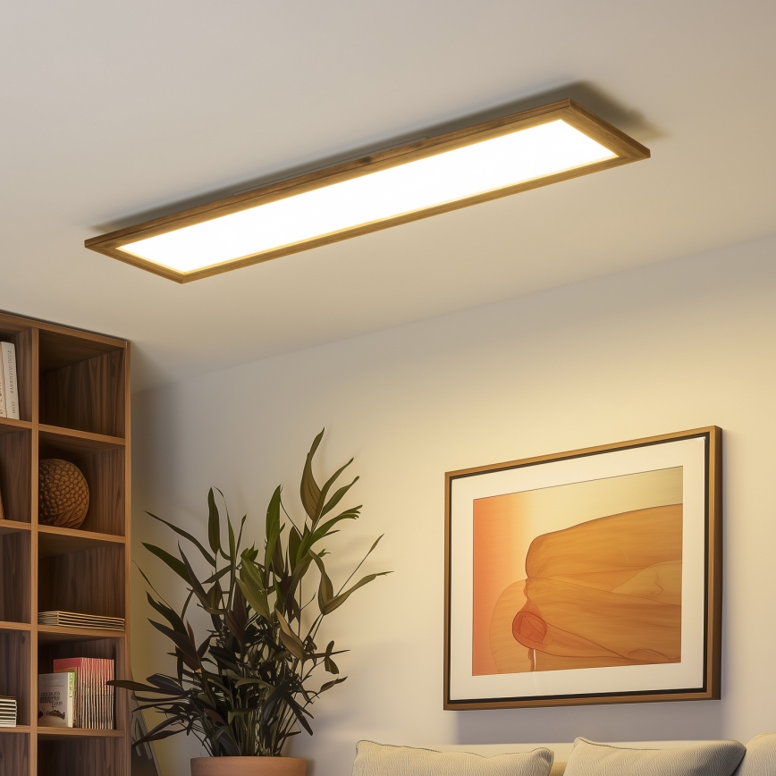 Brilagi - LED Stmívatelné stropní svítidlo SLIMFRAME WOOD LED/58W/230V 124x34 cm 3000-6000K hnědá + dálkové ovládání