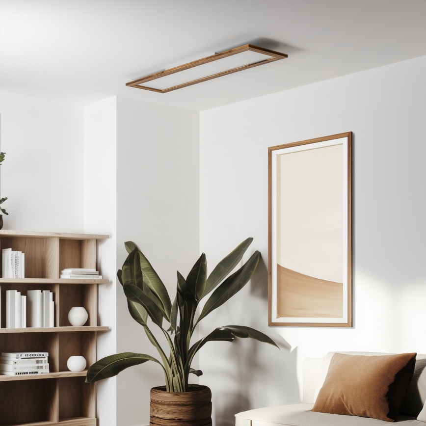 Brilagi - LED Stmívatelné stropní svítidlo SLIMFRAME WOOD LED/58W/230V 124x34 cm 3000-6000K hnědá + dálkové ovládání