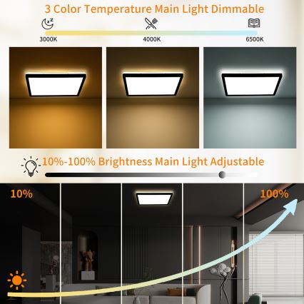 Brilagi - LED Stmívatelné stropní svítidlo ULTRA SLIM LED/18W/230V 2700-6500K 30x30 cm černá + dálkové ovládání
