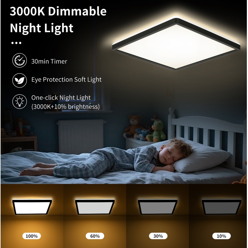 Brilagi - LED Stmívatelné stropní svítidlo ULTRA SLIM LED/18W/230V 2700-6500K 30x30 cm černá + dálkové ovládání