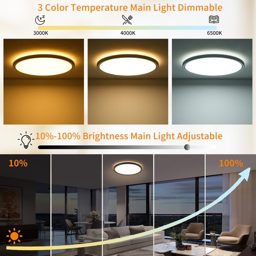 Brilagi - LED Stmívatelné stropní svítidlo ULTRA SLIM LED/24W/230V 2700-6500K pr. 42 cm černá + dálkové ovládání