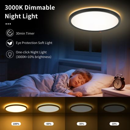 Brilagi - LED Stmívatelné stropní svítidlo ULTRA SLIM LED/24W/230V 2700-6500K pr. 42 cm černá + dálkové ovládání