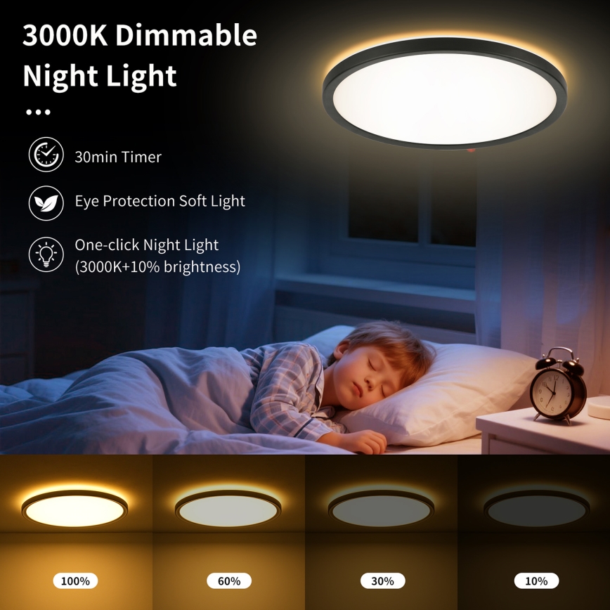 Brilagi - LED Stmívatelné stropní svítidlo ULTRA SLIM LED/24W/230V 2700-6500K pr. 42 cm černá + dálkové ovládání