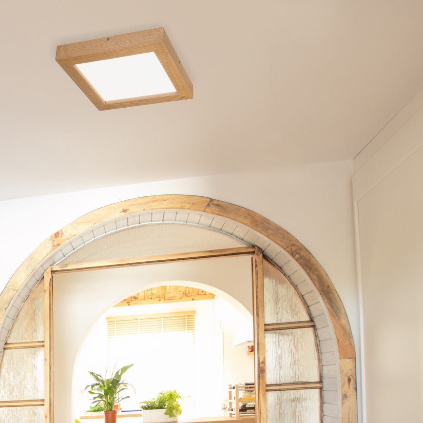 Brilagi - LED Stmívatelné koupelnové stropní svítidlo WOODY FRAME LED/24W/230V dub 30x30 cm 3000-6000K IP44 + dálkové ovládání