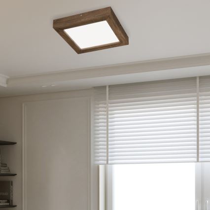 Brilagi - LED Stmívatelné koupelnové stropní svítidlo WOODY FRAME LED/24W/230V dub ořech 30x30 cm 3000-6000K IP44 + dálkové ovládání