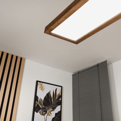 Brilagi - LED Stmívatelné koupelnové stropní svítidlo WOODY FRAME LED/50W/230V dub třešeň 120x30 cm 3000-6000K IP44 + dálkové ovládání