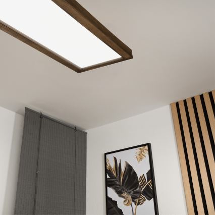 Brilagi - LED Stmívatelné koupelnové stropní svítidlo WOODY FRAME LED/50W/230V dub ořech 120x30 cm 3000-6000K IP44 + dálkové ovládání