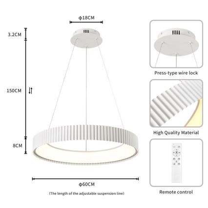BRILAGI - LED Stmívatelný lustr na lanku FALCON MODERN LED/54W/230V 3000-6000K pr. 60 cm bílá + dálkové ovládání