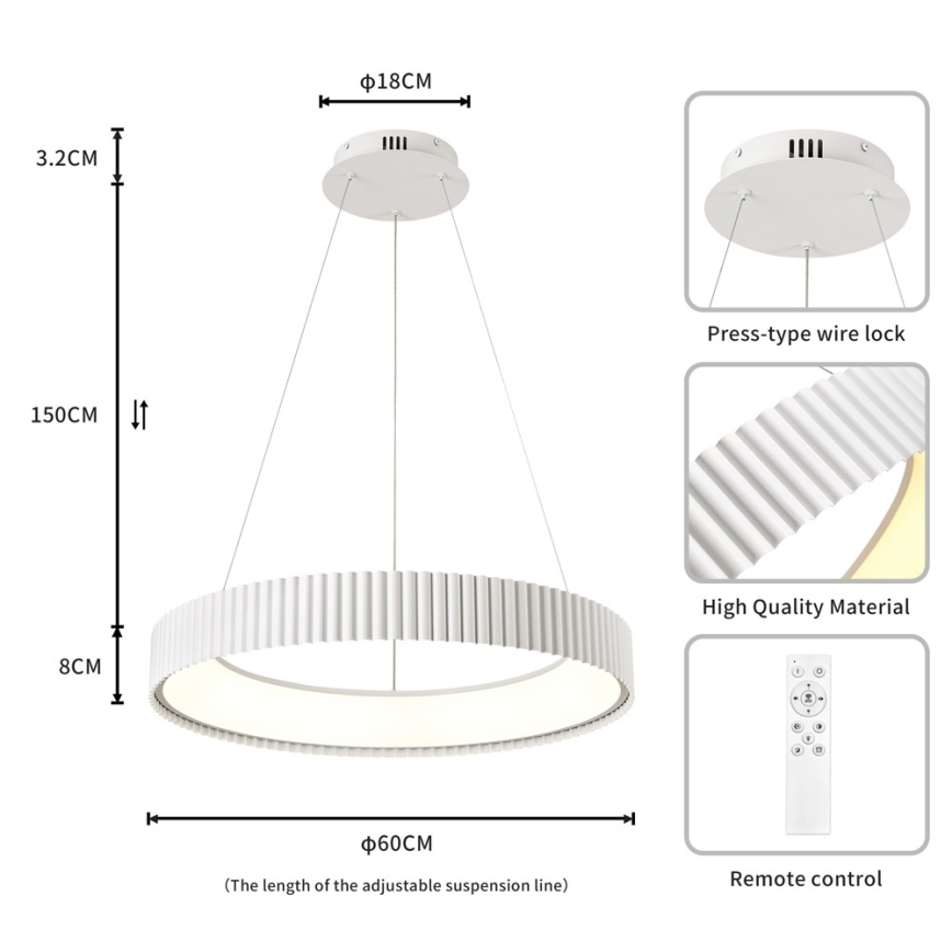 BRILAGI - LED Stmívatelný lustr na lanku FALCON MODERN LED/54W/230V 3000-6000K pr. 60 cm bílá + dálkové ovládání