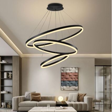 Brilagi - LED Stmívatelný lustr na lanku CIRCLE LED/125W/230V 3000-6500K černá + dálkové ovládání