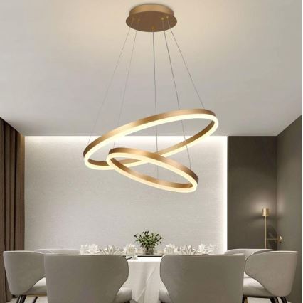 Brilagi - LED Stmívatelný lustr na lanku CIRCLE LED/70W/230V 3000-6500K zlatá + dálkové ovládání