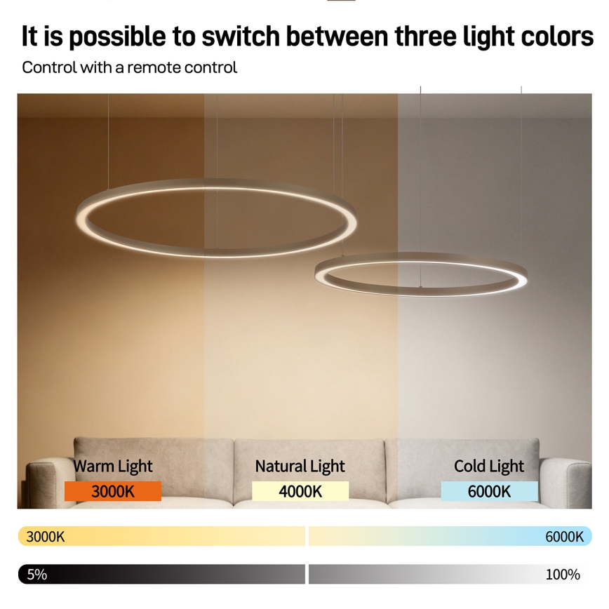Brilagi - LED Stmívatelný lustr na lanku PORTOFINO LED/98W/230V 3000-6000K béžová + dálkové ovládání