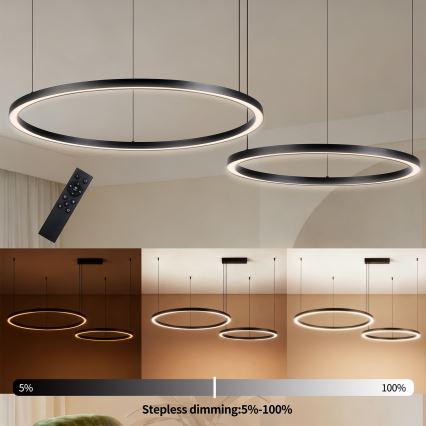 Brilagi - LED Stmívatelný lustr na lanku PORTOFINO LED/98W/230V 3000-6000K černá + dálkové ovládání