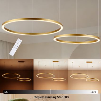 Brilagi - LED Stmívatelný lustr na lanku PORTOFINO LED/98W/230V 3000-6000K zlatá + dálkové ovládání