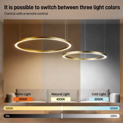 Brilagi - LED Stmívatelný lustr na lanku PORTOFINO LED/98W/230V 3000-6000K zlatá + dálkové ovládání