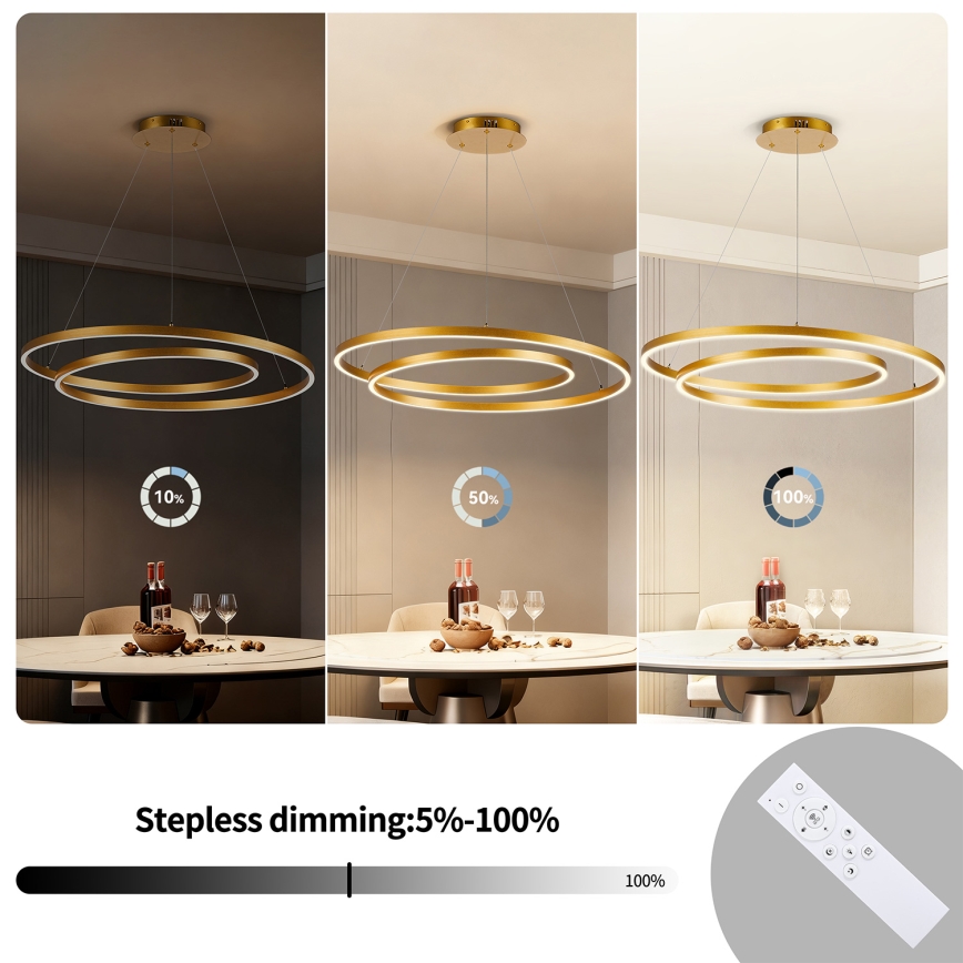 BRILAGI - LED Stmívatelný lustr na lanku TWISTER LED/105W/230V 3000-6000K pr. 100 cm zlatá + dálkové ovládání