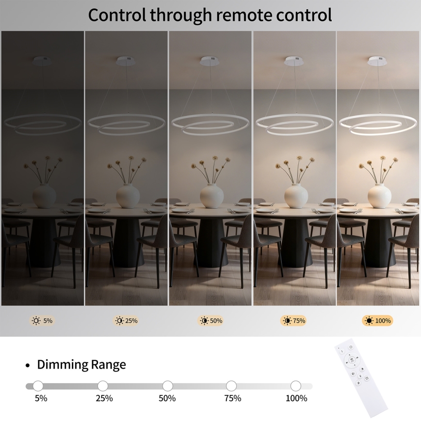 Brilagi - LED Stmívatelný lustr na lanku TWISTER LED/105W/230V 3000-6000K pr. 100 cm bílá + dálkové ovládání