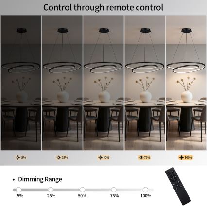 Brilagi - LED Stmívatelný lustr na lanku TWISTER LED/105W/230V 3000-6000K pr. 100 cm černá + dálkové ovládání