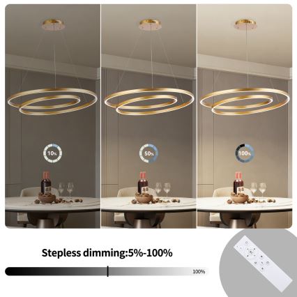 Brilagi - LED Stmívatelný lustr na lanku TWISTER LED/105W/230V 3000-6000K pr. 100 cm zlatá + dálkové ovládání