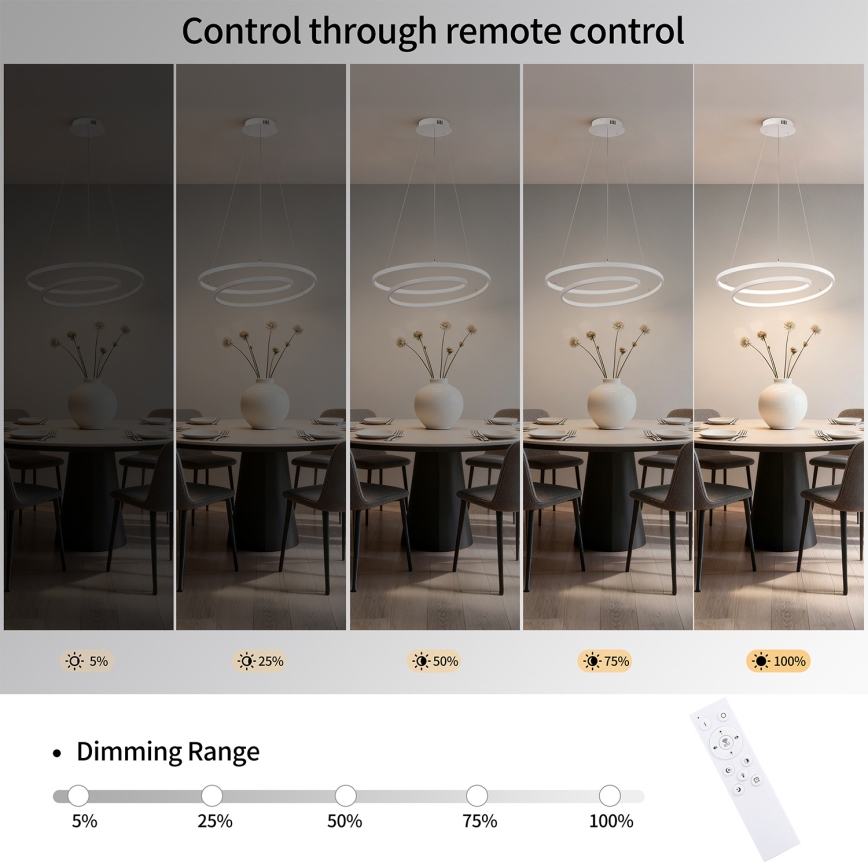 Brilagi - LED Stmívatelný lustr na lanku TWISTER LED/48W/230V 3000-6000K pr. 50 cm bílá + dálkové ovládání
