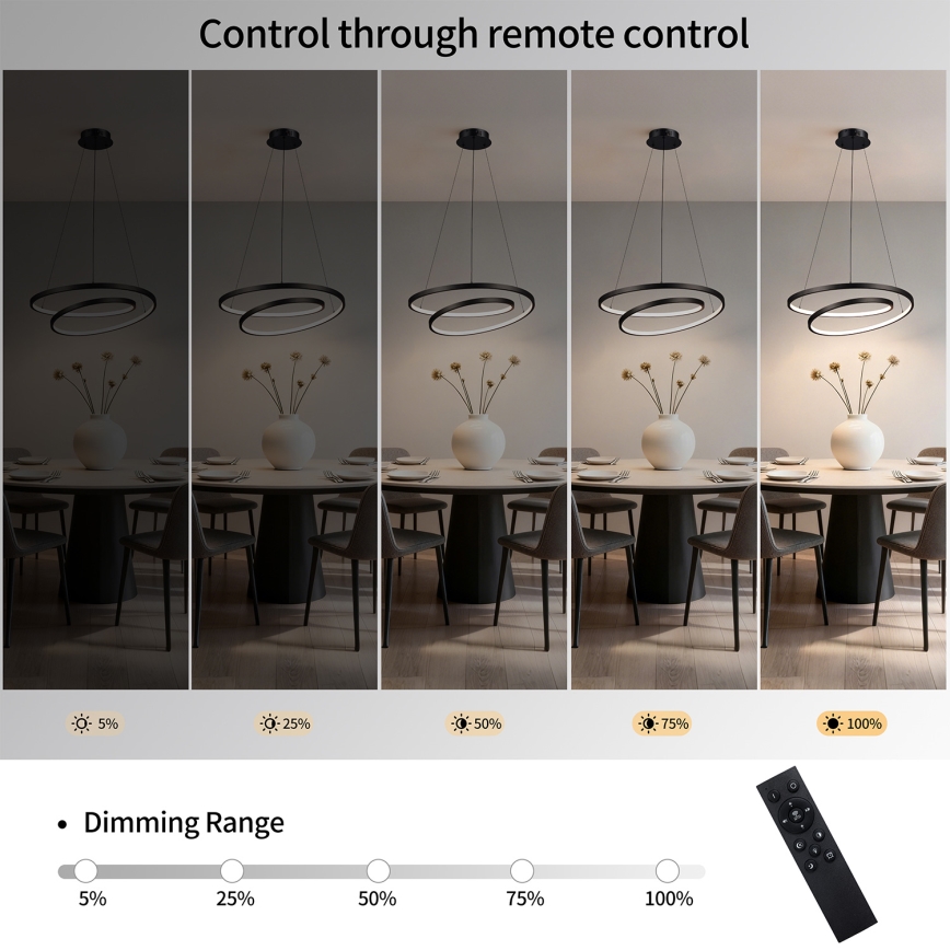Brilagi - LED Stmívatelný lustr na lanku TWISTER LED/48W/230V 3000-6000K pr. 50 cm černá + dálkové ovládání