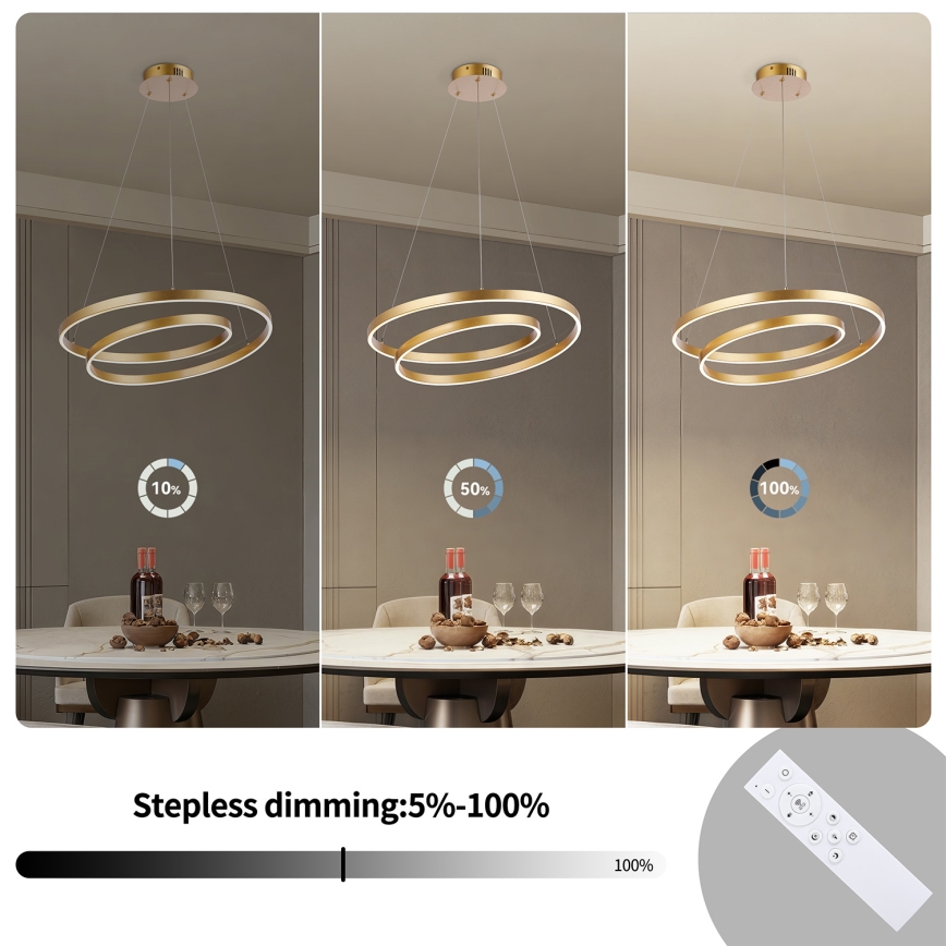 Brilagi - LED Stmívatelný lustr na lanku TWISTER LED/48W/230V 3000-6000K pr. 50 cm zlatá + dálkové ovládání