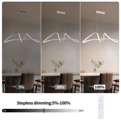 Brilagi - LED Stmívatelný lustr na lanku TWISTER LED/60W/230V 3000-6000K bílá + dálkové ovládání