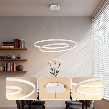 Brilagi - LED Stmívatelný lustr na lanku TWISTER LED/75W/230V 3000-6000K pr. 70 cm bílá + dálkové ovládání