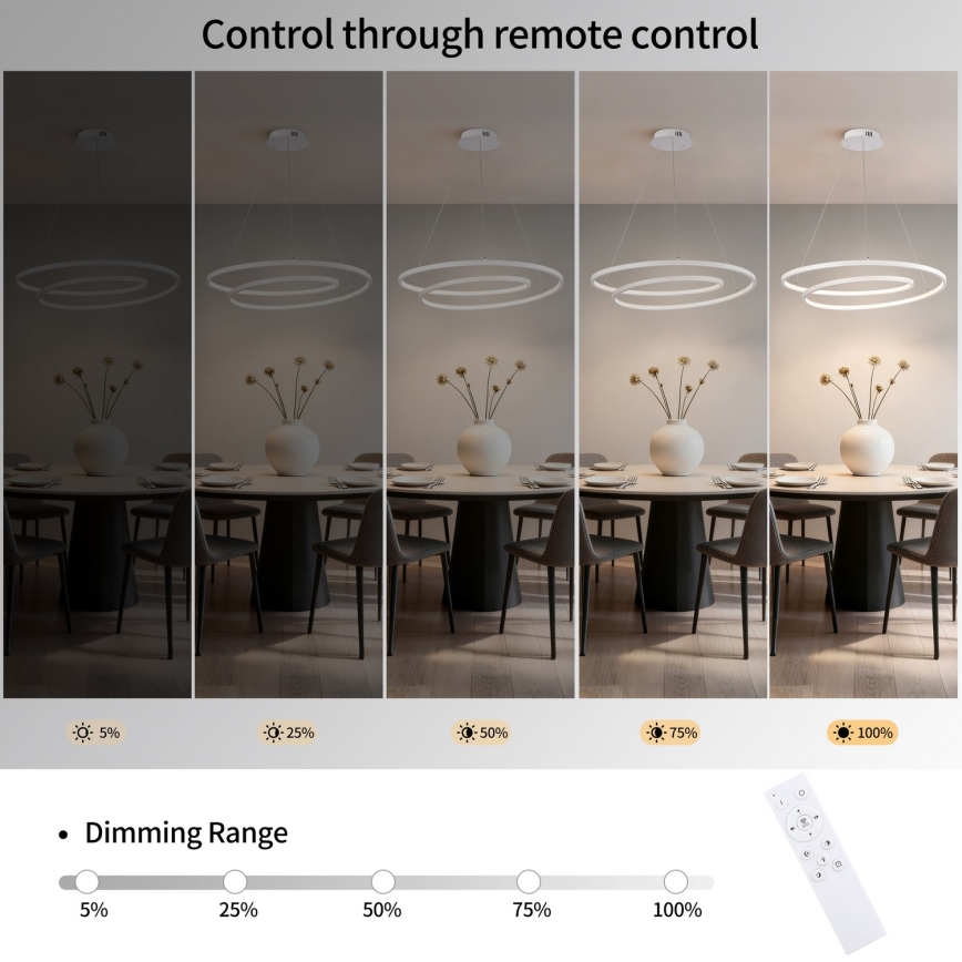 Brilagi - LED Stmívatelný lustr na lanku TWISTER LED/75W/230V 3000-6000K pr. 70 cm bílá + dálkové ovládání