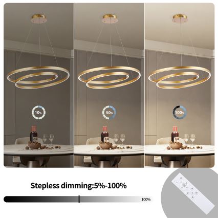 Brilagi - LED Stmívatelný lustr na lanku TWISTER LED/75W/230V 3000-6000K pr. 70 cm zlatá + dálkové ovládání