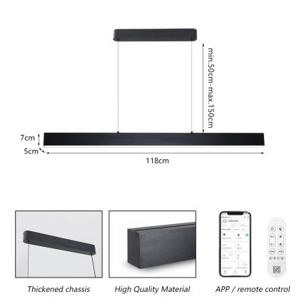 Brilagi - LED Stmívatelný lustr na lanku SLEEKLINE SMART LED/40W/230V 3000-6000K Wi-Fi Tuya černá + dálkové ovládání
