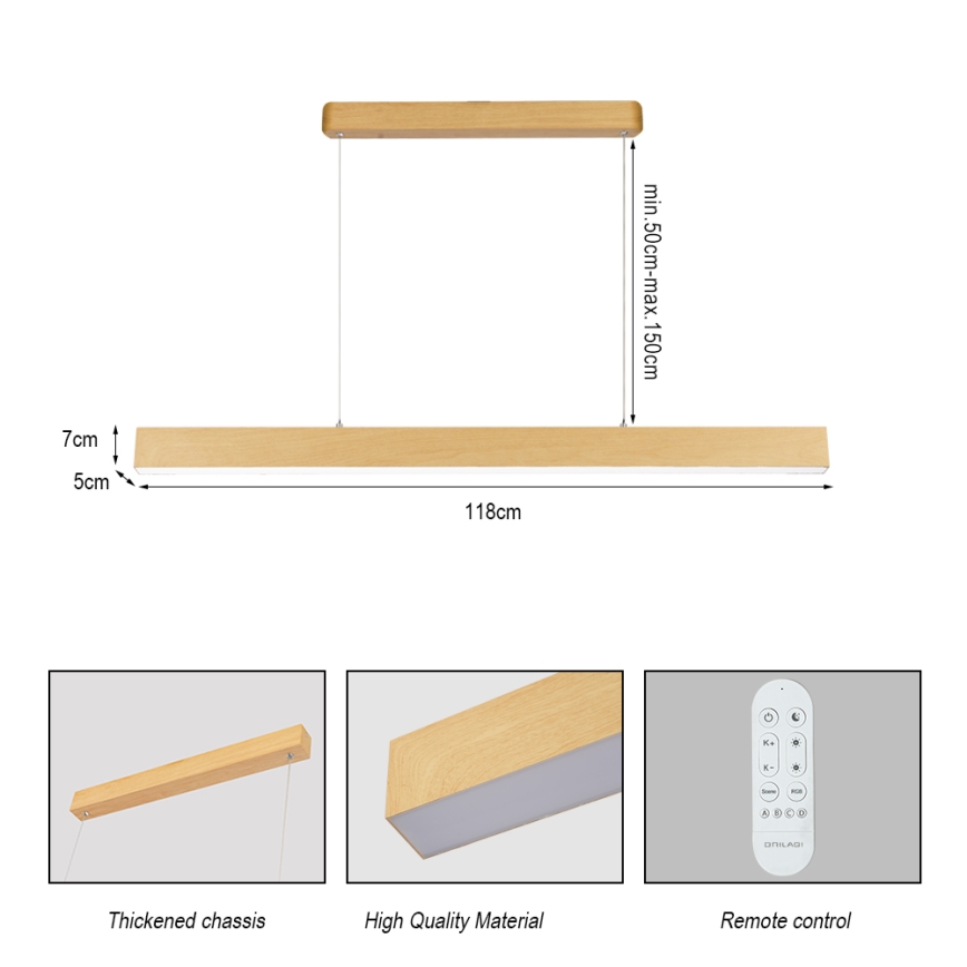 Brilagi - LED Stmívatelný lustr SLEEKLINE SMART LED/40W/230V Wi-Fi Tuya dekor dubu + dálkové ovládání