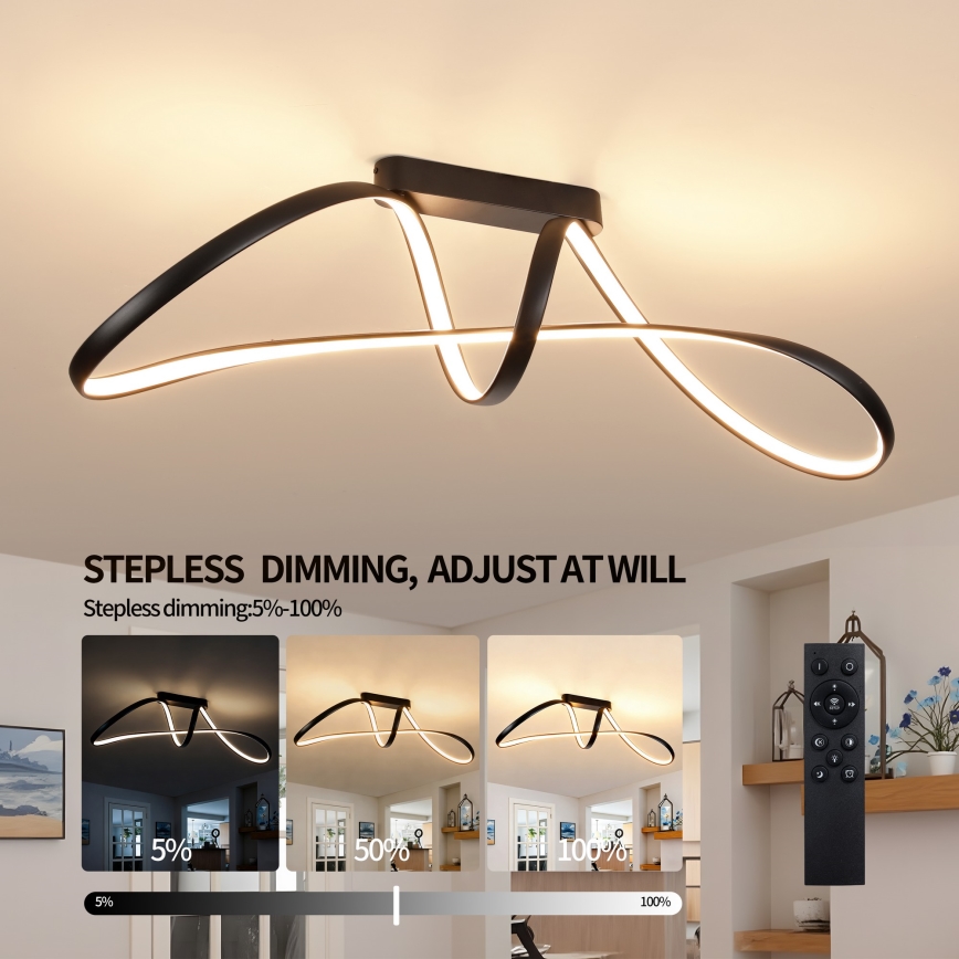 Brilagi - LED Stmívatelný přisazený lustr TWISTER LED/60W/230V 3000-6000K černá + dálkové ovládání