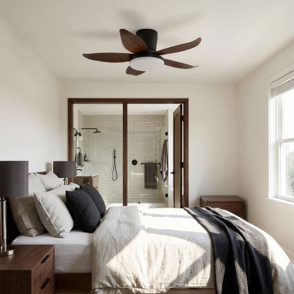 Brilagi - LED Stmívatelný stropní ventilátor LED/32W/230V 3000-6500K pr. 95 cm černá/hnědá + dálkové ovládání