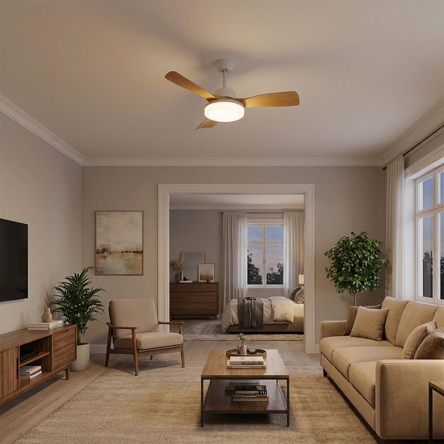 Brilagi - LED Stmívatelný stropní ventilátor LED/34W/230V 106 cm bílá/hnědá + dálkové ovládání