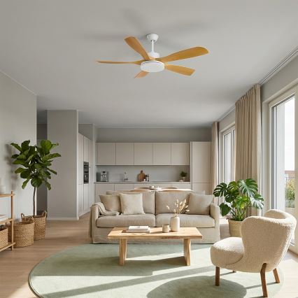 Brilagi - LED Stmívatelný stropní ventilátor LED/34W/230V 132 cm bílá/hnědá + dálkové ovládání