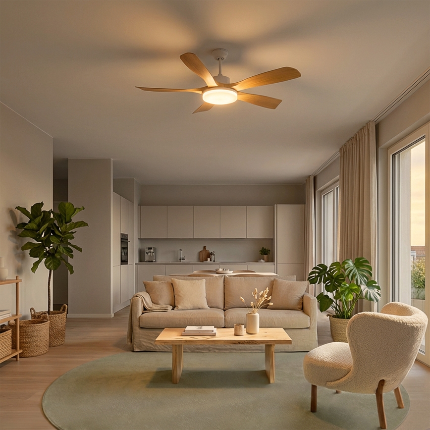 Brilagi - LED Stmívatelný stropní ventilátor LED/34W/230V 132 cm bílá/hnědá + dálkové ovládání