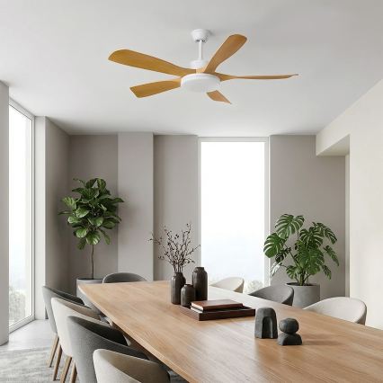 Brilagi - LED Stmívatelný stropní ventilátor LED/34W/230V 132 cm bílá/hnědá + dálkové ovládání