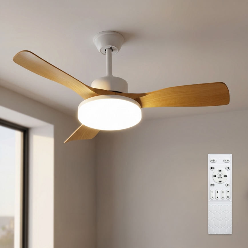 Brilagi - LED Stmívatelný stropní ventilátor LED/34W/230V 3000-6500K pr. 106 cm bílá/hnědá + dálkové ovládání
