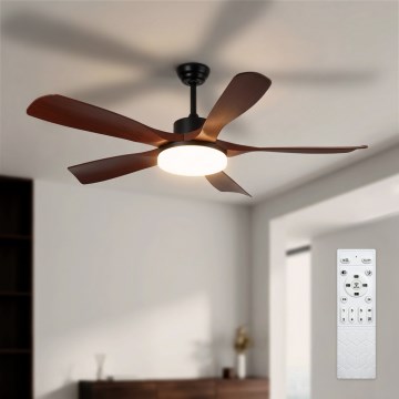 Brilagi - LED Stmívatelný stropní ventilátor LED/34W/230V 3000-6500K pr. 132 cm černá/hnědá + dálkové ovládání
