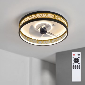 Brilagi - LED Stmívatelný stropní ventilátor LED/34W/230V 3000-6500K pr. 50 cm černá/zlatá + dálkové ovládání