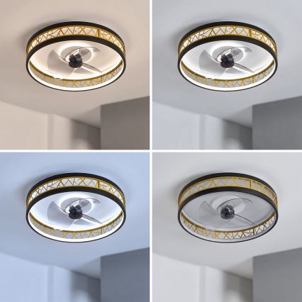 Brilagi - LED Stmívatelný stropní ventilátor LED/34W/230V 3000-6500K pr. 50 cm černá/zlatá + dálkové ovládání