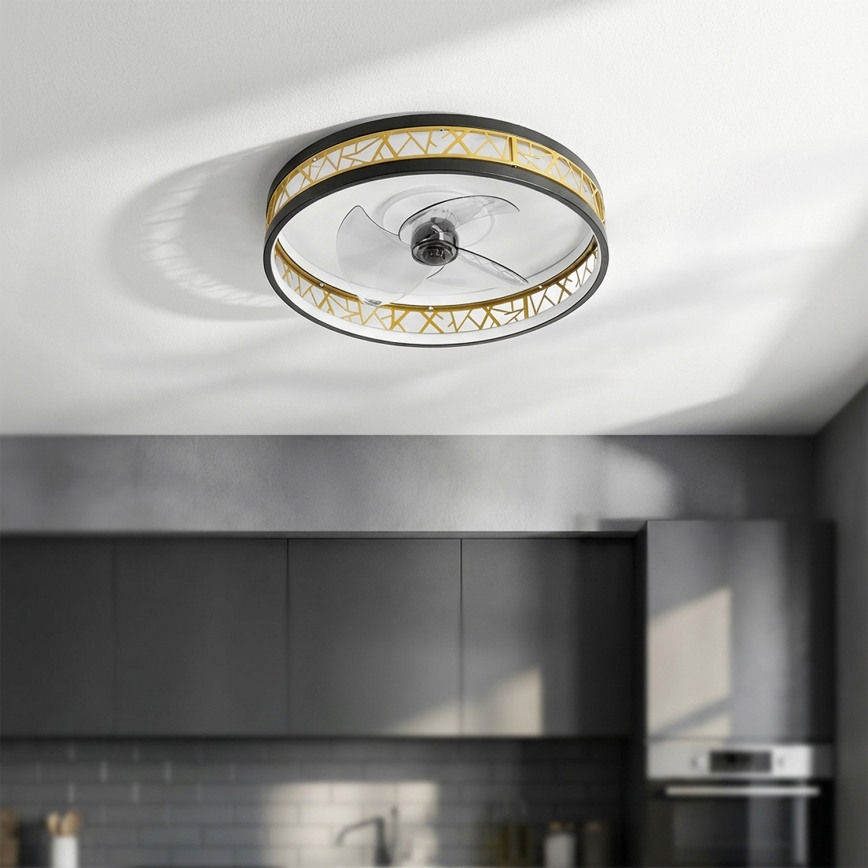Brilagi - LED Stmívatelný stropní ventilátor LED/34W/230V 3000-6500K pr. 50 cm černá/zlatá + dálkové ovládání