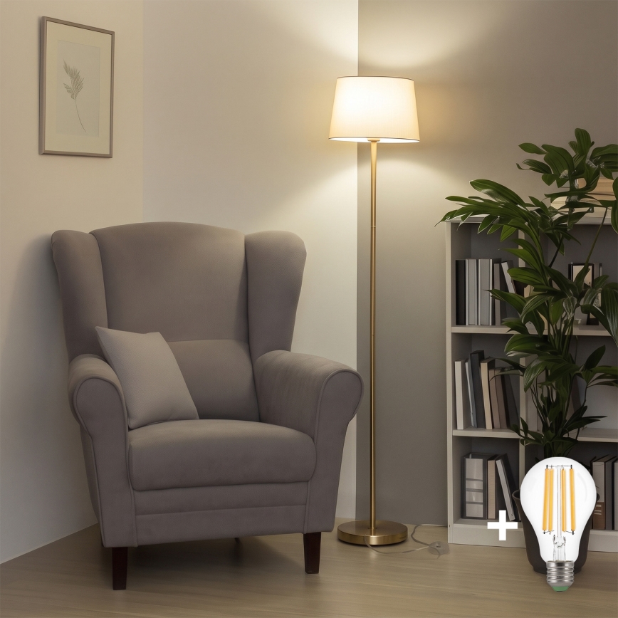 Brilagi - LED Stojací lampa CERIA 1xE27/20W/230V pr. 30 cm béžová/zlatá